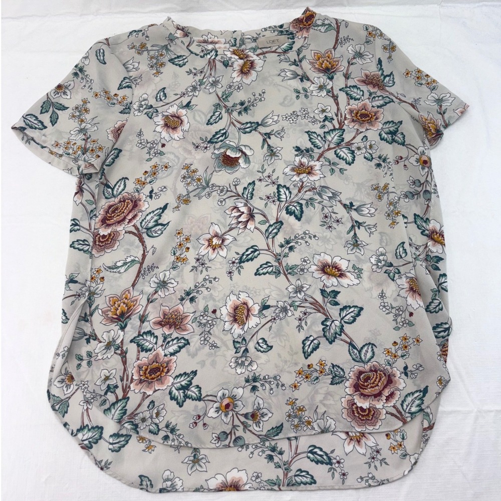 LOFT Outlet Womens Floral Short Sleeve Blouse Cream Pink Orange Size M 1826